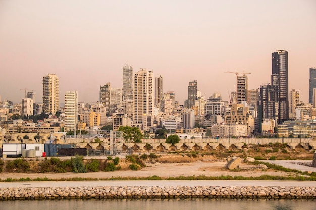 Beautiful view of the evening embankment in Beirut, Lebanon