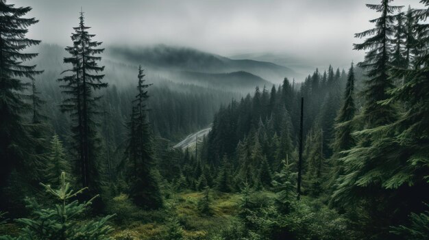 Фото Прекрасный вид на туманный лес