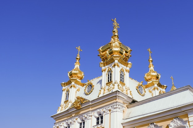 Beautiful view of Grand Palace at Peterhof Palace Saint petersburg Russia.