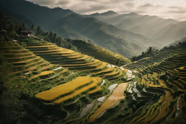 beautiful view of green rice terraces