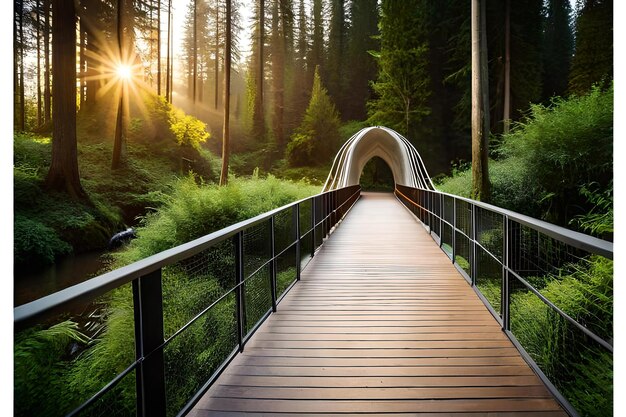 Photo beautiful view of greenery and abridge in the forest perfect for background