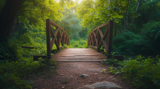 Beautiful view of greenery and a bridge in the forest ai generative