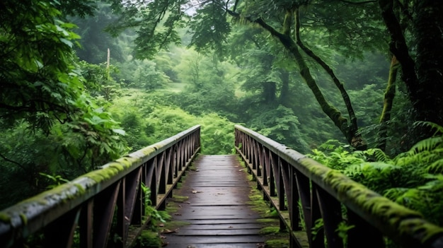 beautiful view of greenery and a bridge forest