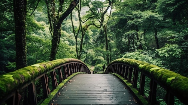 Photo beautiful view of greenery and a bridge in the forest