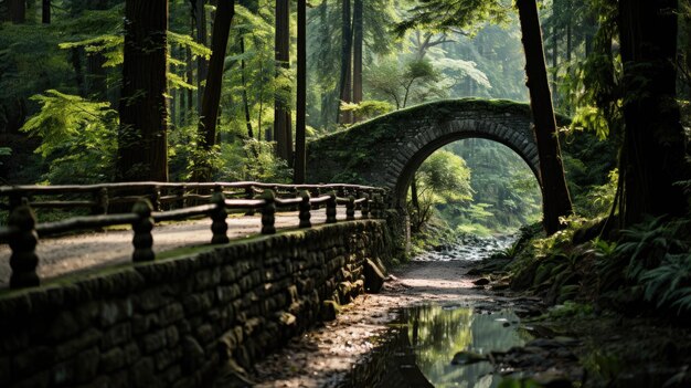 Beautiful view of greenery and a bridge in the forest