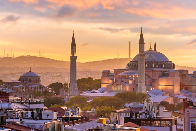 상위 뷰에서 터키 이스탄불의 아야 소피아(Hagia Sophia)의 아름다운 전망