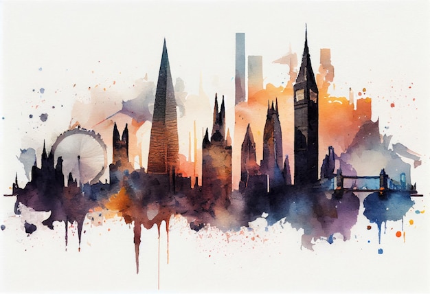 런던의 역사적인 중심의 아름다운 풍경 수채화 스케치 생성 AI