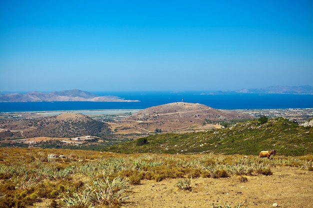 Beautiful view In Kos Island with hills and sea