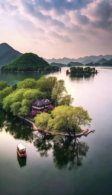 湖と山々の美しい景色