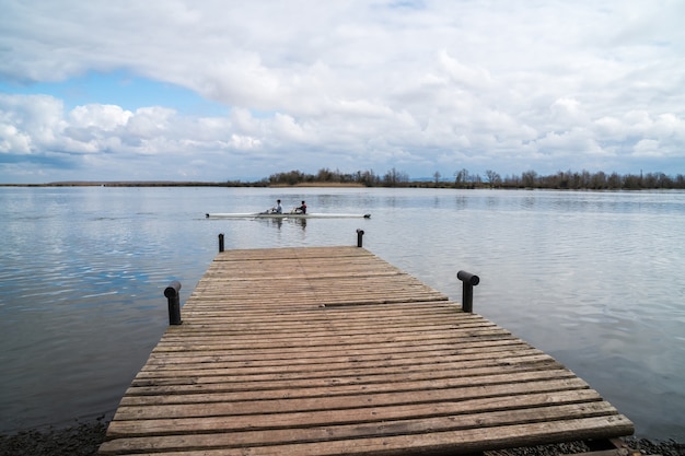 Beautiful view of the lake Paliastomi, moorage on the small river Kaparchina.