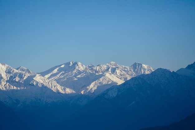 Beautiful view of the landscape of the Himalayan mountains. Snow-covered mountain peaks. trekking concept in the mountains