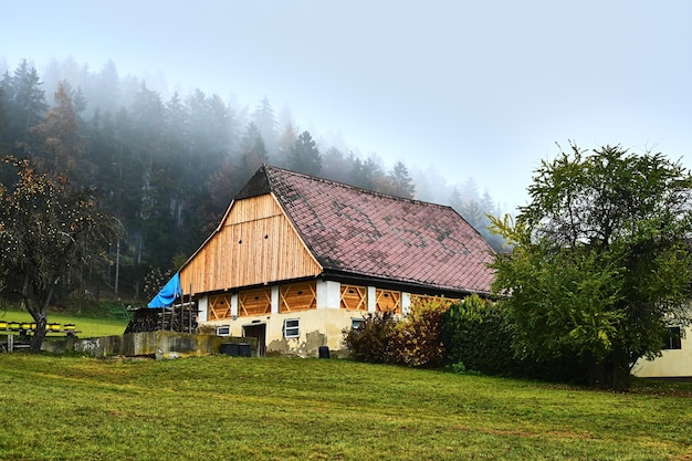 Beautiful view of a landscape with a building surrounded by trees