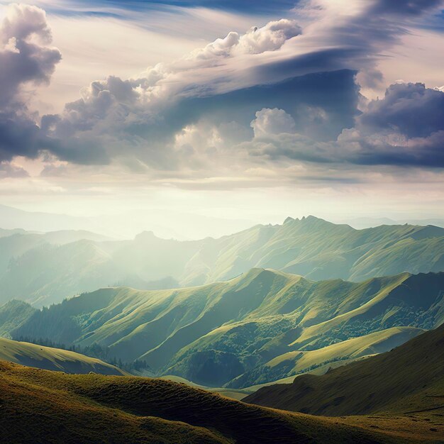 Photo beautiful view over the landscapes of the ciucas mountain range under a cloudy sky