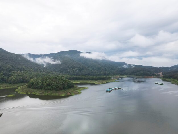 Beautiful view of Mae Ngad Dam, Comprised of mountains,River and sky