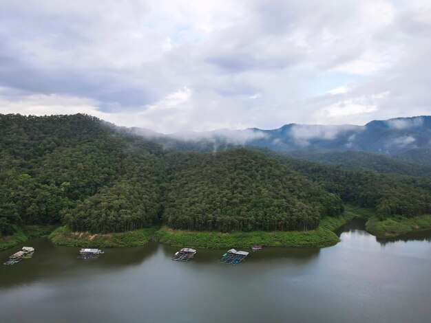 Beautiful view of Mae Ngad Dam, Comprised of mountains,River and sky