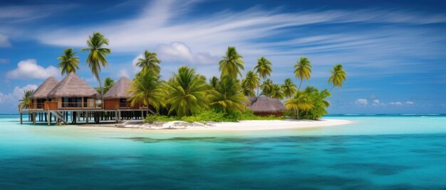 Красивый вид на Мальдивы Курорт Тропический остров с чистой голубой водой и кокосовыми деревьями