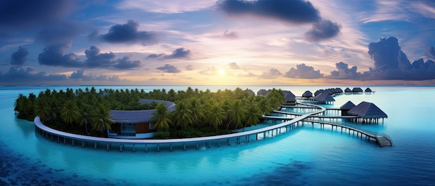 Photo beautiful view of the maldives resort tropical island with clear blue sky water and coconut trees