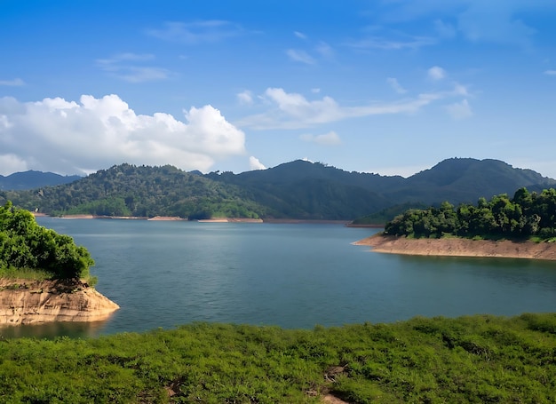 Beautiful view of mountain blue sky Din Dam ThaPha Sirikit Dam uttaradit Thailand