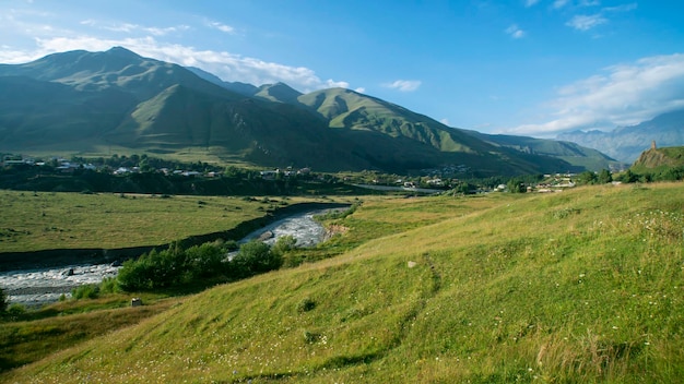 Beautiful view of the mountain river in summer Georgia Europe Caucasus mountains