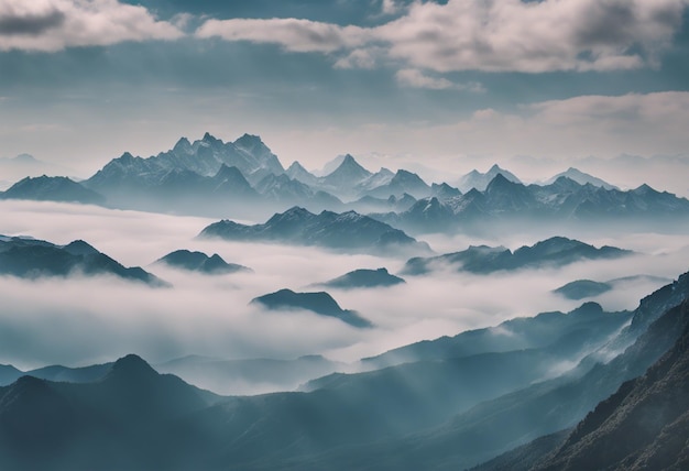 Beautiful view of mountains covered with mist