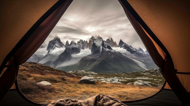 A Beautiful View of the Mountains from a Camping Tent Generated by AI