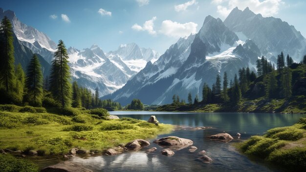 Beautiful view of the mountains behind the lake