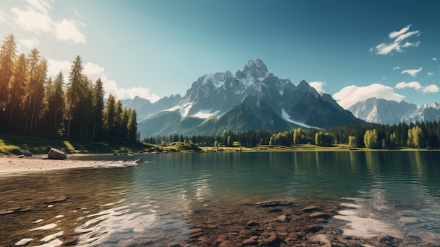 湖の向こうの山の美しい景色