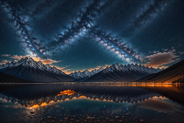 a beautiful view of the mountains and the starry sky