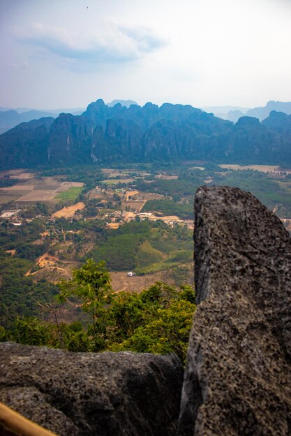 A beautiful view of mountains in Vang Vieng city Laos