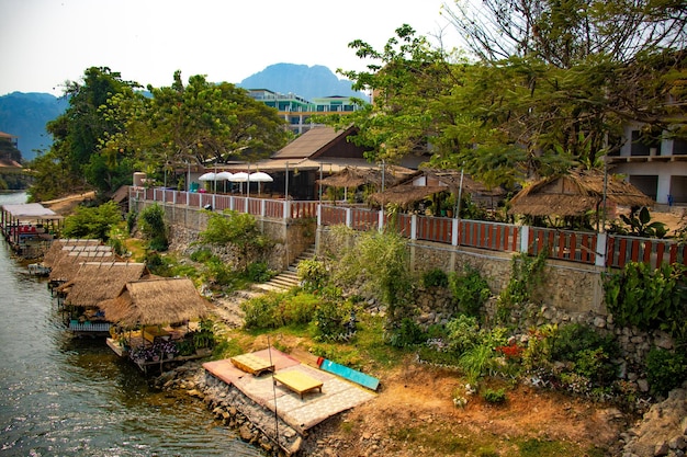 Vang Vieng Laos에 위치한 Nansong 강의 아름다운 전망