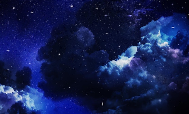 beautiful view of night sky with clouds and stars