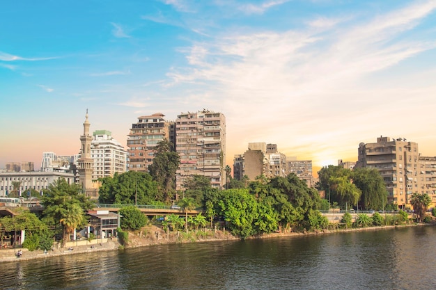 Beautiful view of the Nile embankment in the center of Cairo, Egypt