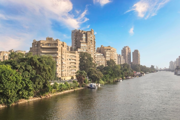 Beautiful view of the Nile embankment in the center of Cairo, Egypt