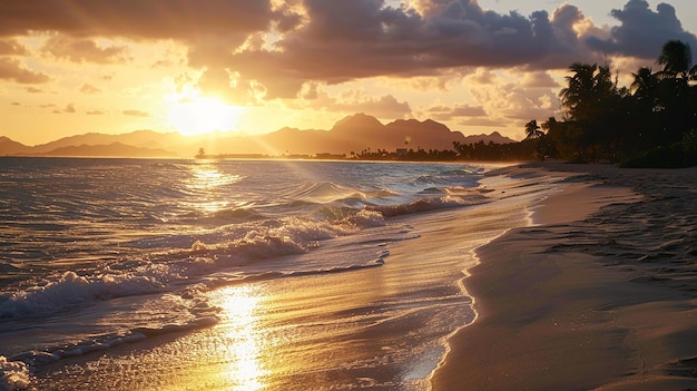 Beautiful view ocean and beach at sunrise time