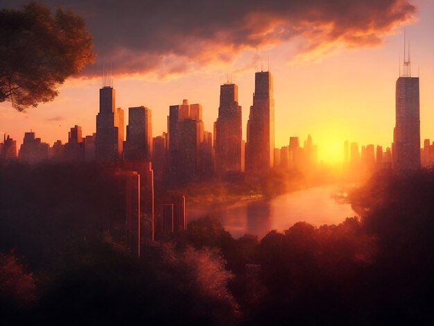 사진 시카고 스카이라인의 아름다운 전망