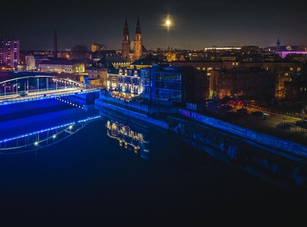 Beautiful view of the Opole cityscape at night in Poland