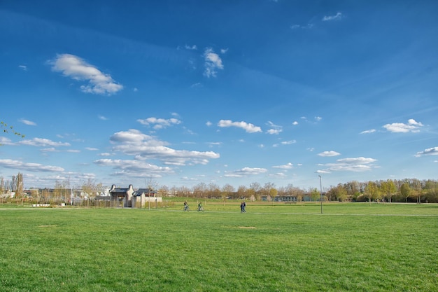 Beautiful view in the park blue sky with clouds summer sunny day in nature Ingolstadt