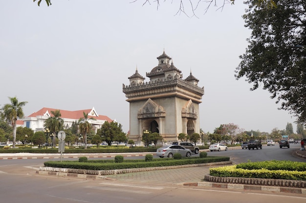 A beautiful view of Patuxai Monument located in Vientiane Laos