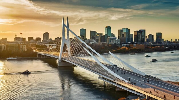 Photo beautiful view of the peace bridge over the river captured in calgary canada