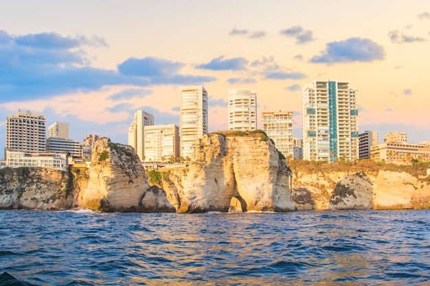 Beautiful view of the Pigeon Rocks on the promenade in the center of Beirut, Lebanon