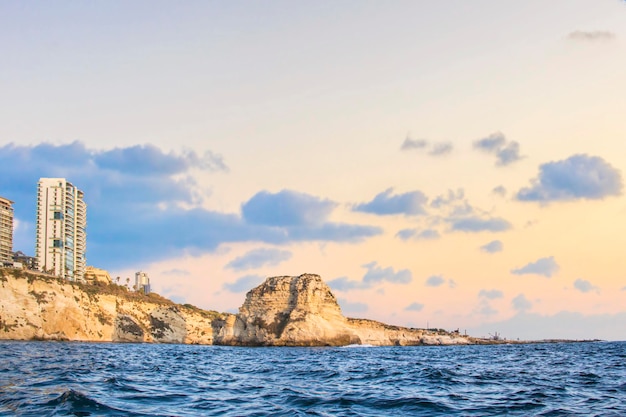 Beautiful view of the Pigeon Rocks on the promenade in the center of Beirut, Lebanon