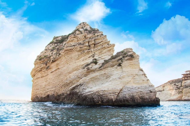 Beautiful view of the Pigeon Rocks on the promenade in the center of Beirut, Lebanon