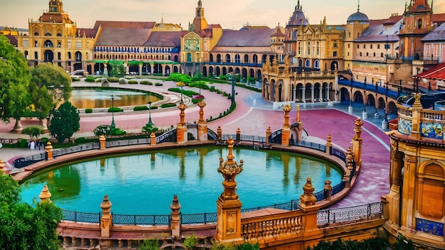 Beautiful view of the plaza de espana in seville in spain