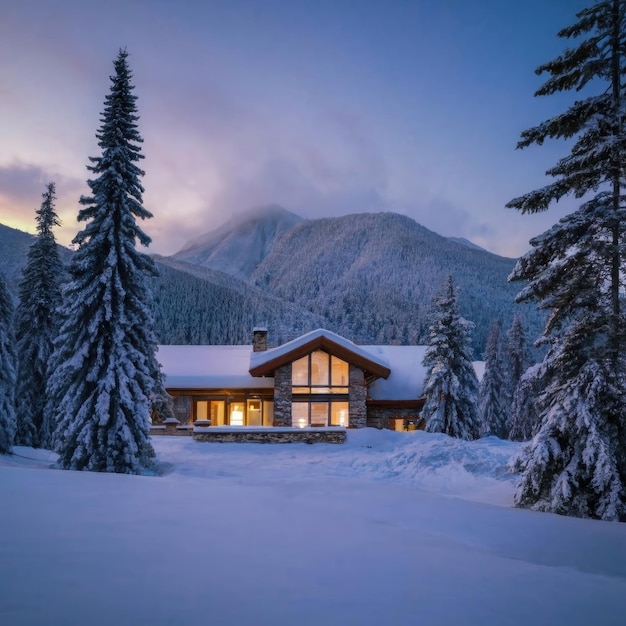 Beautiful view on a private house in winter Its Christmas Eve and lots of snow The house in woods