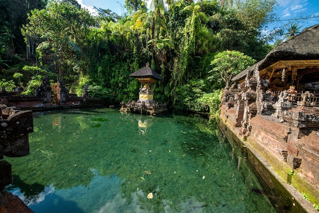 A beautiful view of Pura Tirta Empul temple located in Bali Indonesia