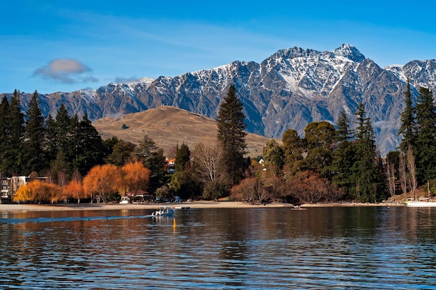 Beautiful view of Queenstown and Mt Remarkables in South Island New Zealand