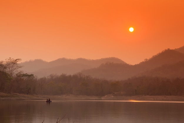 Beautiful View Reservoir In the evening and Sunset