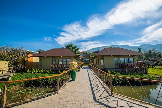 A beautiful view of resort hotel in Inle Lake Myanmar