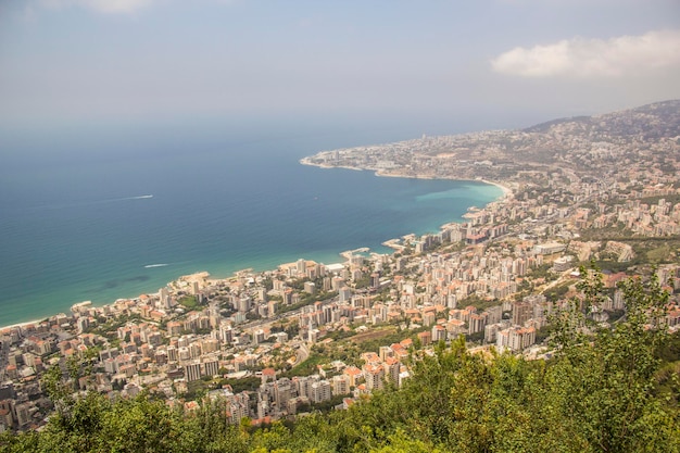 Beautiful view of the resort town of Jounieh from Mount Harisa, Lebanon