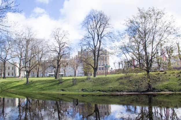 A beautiful view of the Riga Canal in Vermanes Garden Riga Latvia